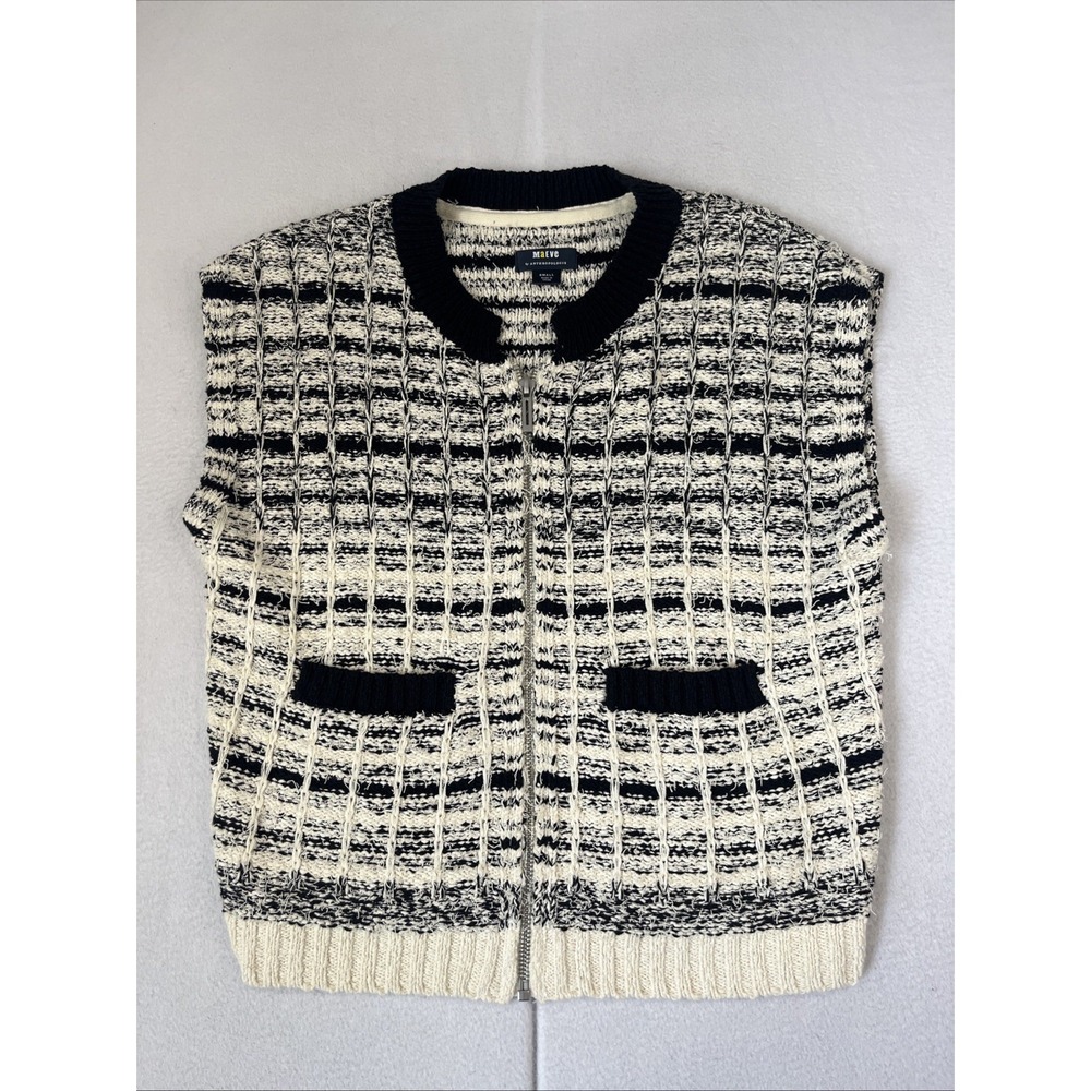 Maeve Anthropologie Small Tweed Zippered Sweater Vest Classic Cotton Black/White